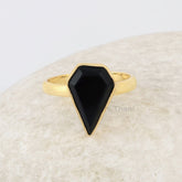 Black Onyx Ring, Diamond Shape Onyx 9x14mm Gemstone Ring, Gold Plated Bezel Ring, Birthday Gift for Mom, Minimalist Ring, Dainty Silver Ring